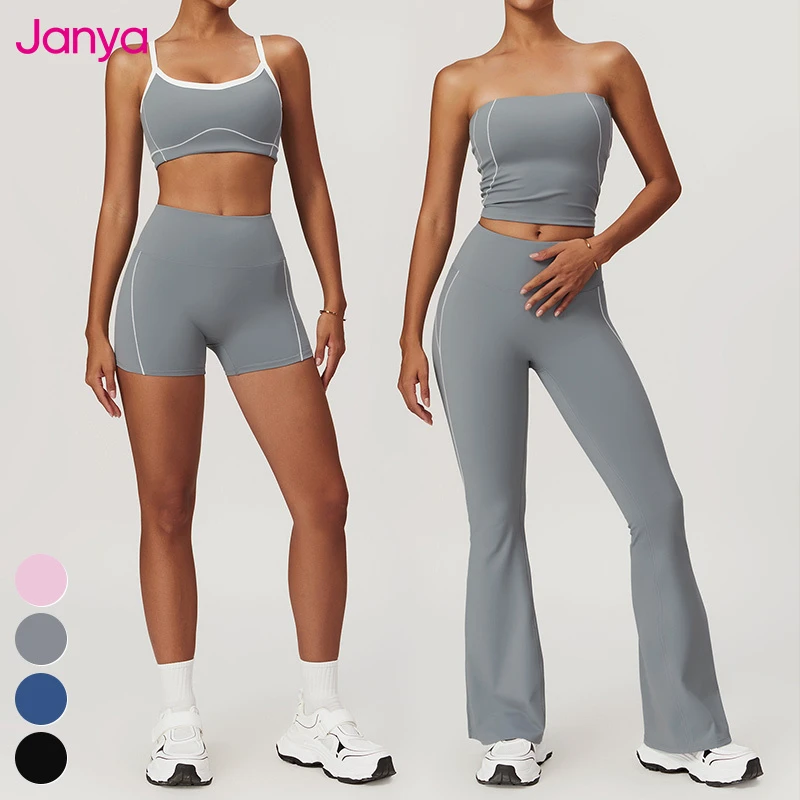 Color Blocking Activewear Sports Bra High Waist Pants Set Custom Logo Workout Wear 4 Piece Suit Gym Fitness Sets Yoga Set Women