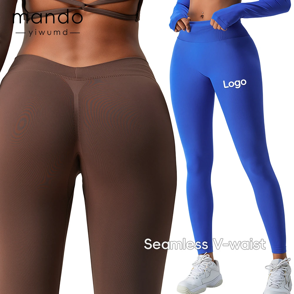 Butt-Lifting Seamless v Waist Leggings Women's Back v Cut High-waisted Yoga Pants Custom logo