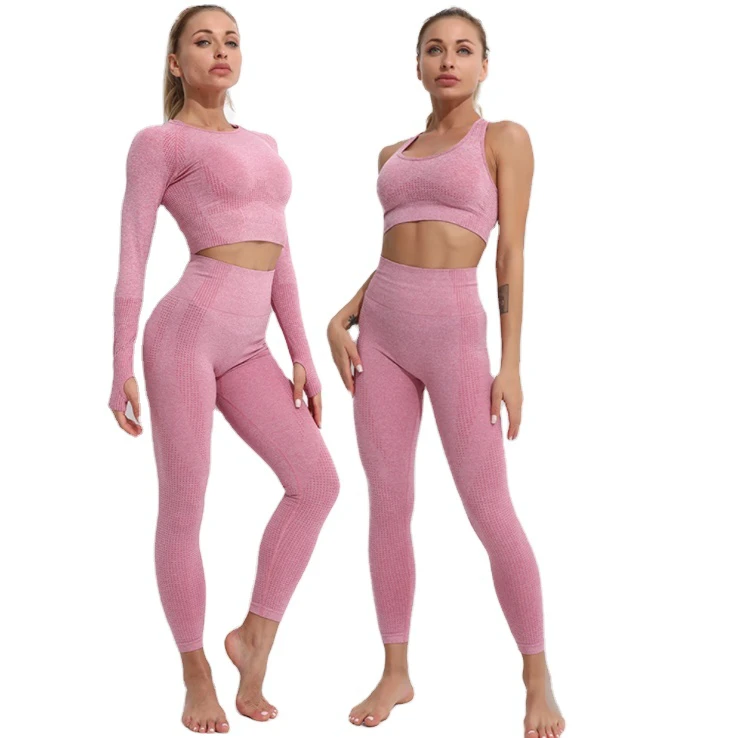 Women's Lightweight Seamless Active Stretch Quick-Drying Fitness Crop Top Set-Long Sleeved Yoga Top Elastic Waist Closure