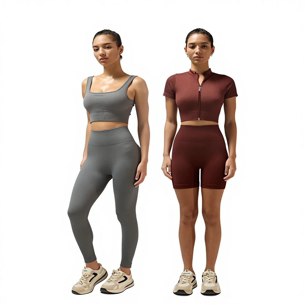 European American Style Yoga Wear Six-Piece Set Zipper Long/Short Sleeves Spandex/Nylon Quick Dry Women's Fitness Outfit