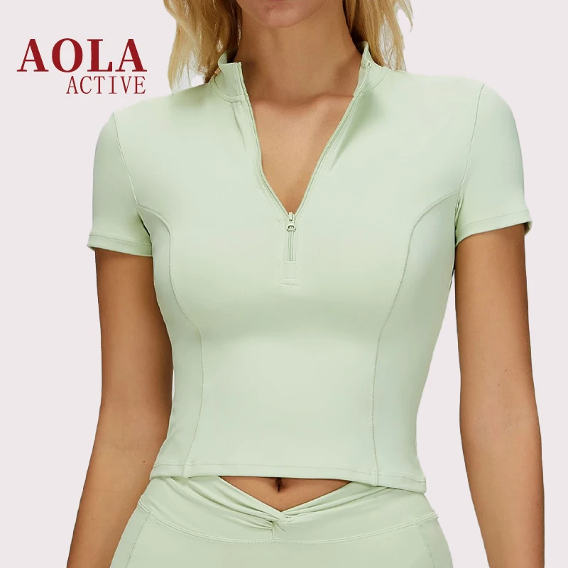 2026 AOLA Yoga Top Stand-up Collar Zipper Tight Sports Top Outdoor Running and Fitness Top