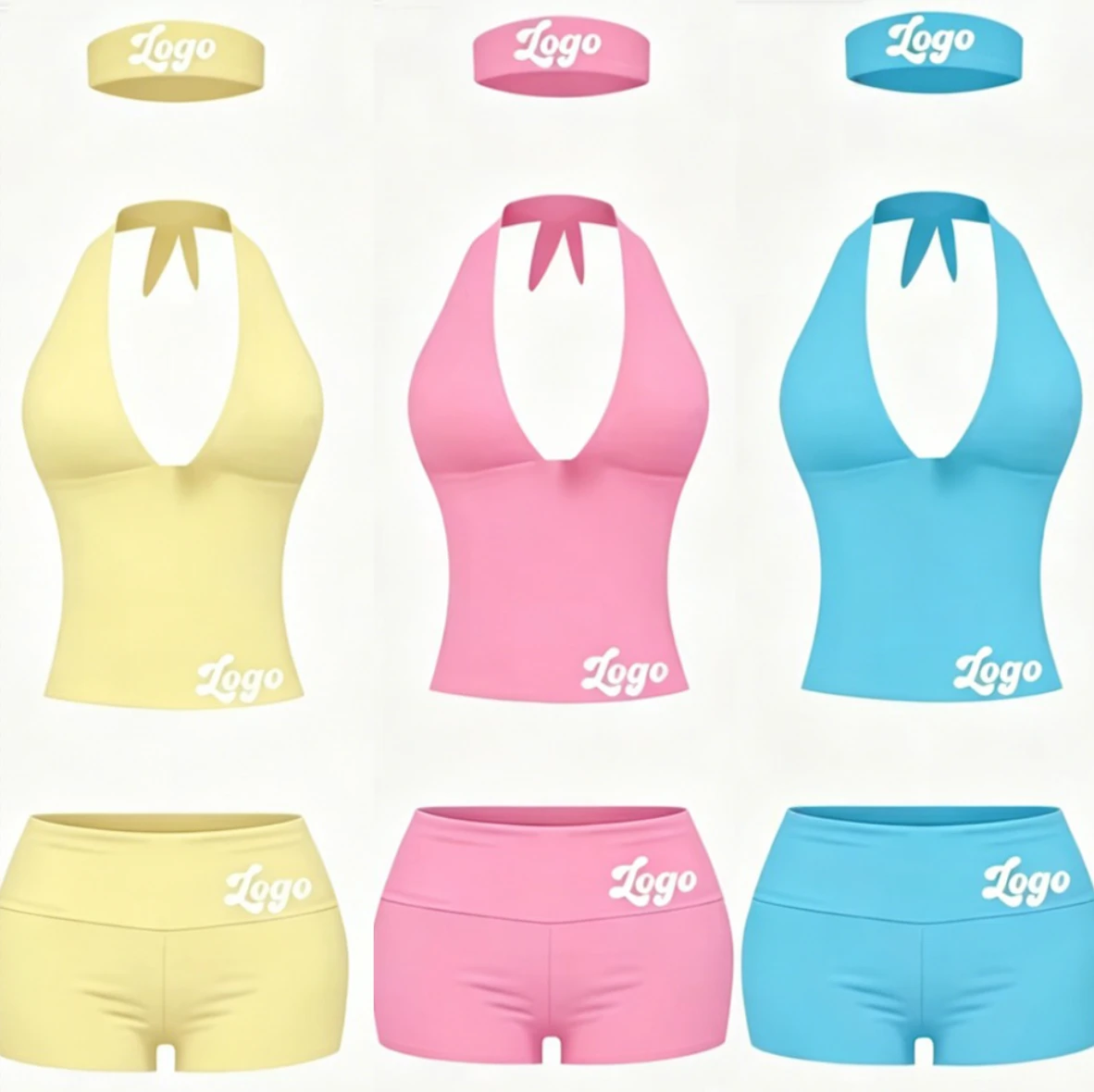 Trending 2026 Sexy 3 Piece Set Women Summer Modal Cotton Halter Top And Biker Shorts Set With Headband Yoga Workout Outfits Set