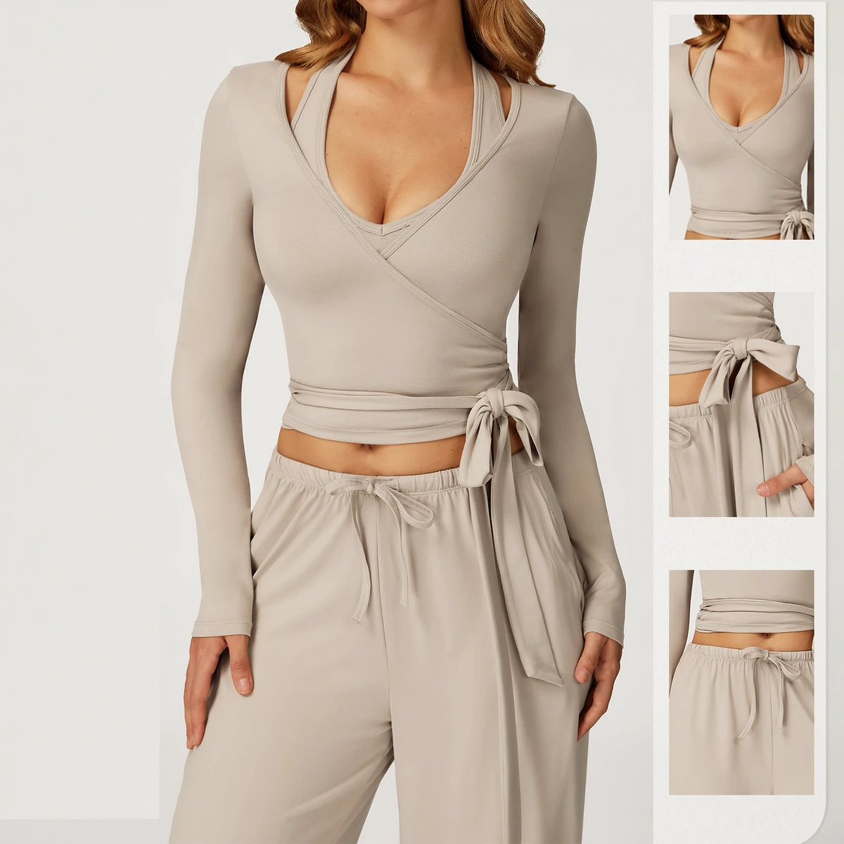 3 Pieces Women Sport Set Vest Long Sleeve Sweat Pant Tracksuit Set Stretch Soft Jersey Pilates Golf Tennis Outdoor Gym Yoga Set