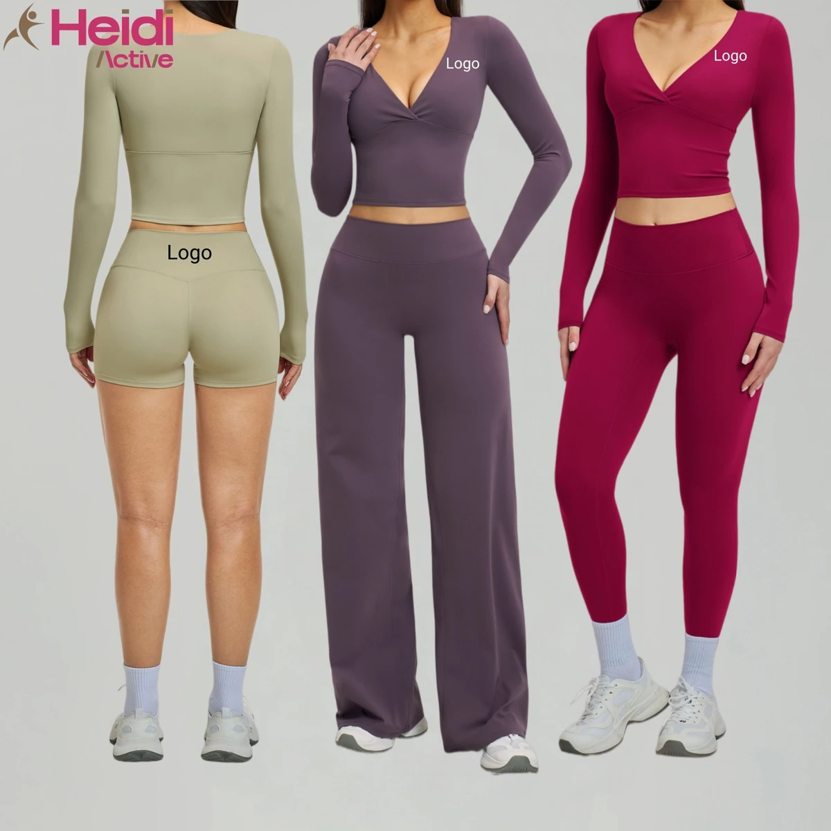 Wholesale Sports Yoga Set Ultra Soft Comfortable Slim Fit Long Sleeve V Neck Top Sport Shorts Flared Pants Leggings 6 PCS Set