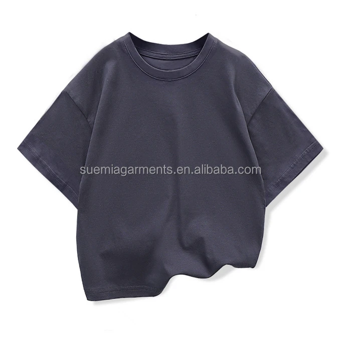 Low MOQ Custom Factory Soild Color Casual 100% Cotton Boys Girls Plain Drop Shoulder Kids T Shirt