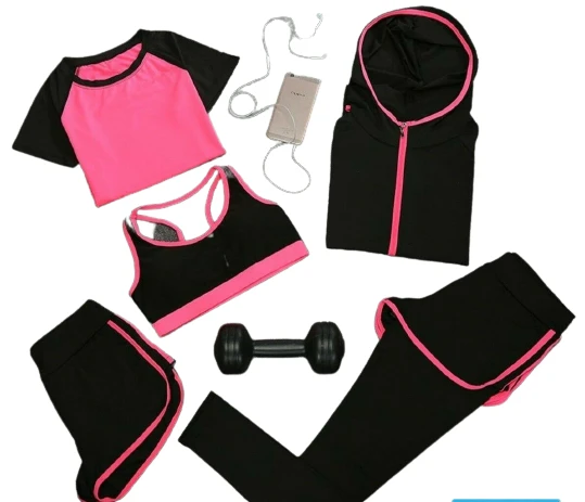2024 Women's Yoga Sets 5-Piece Breathable Anti-Bacterial Quick Dry Seamless Spandex/Polyester Custom Logo High Quality OEM