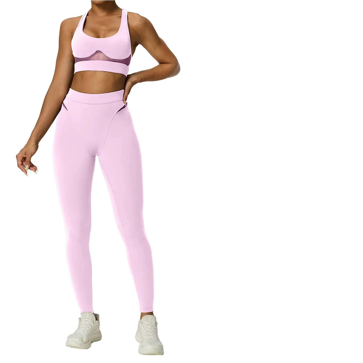 Womens Seamless 2-Piece Yoga Set High Waist Leggings & Sports Bra Breathable Quick-Dry Stretch Activewear for Gym & Fitness