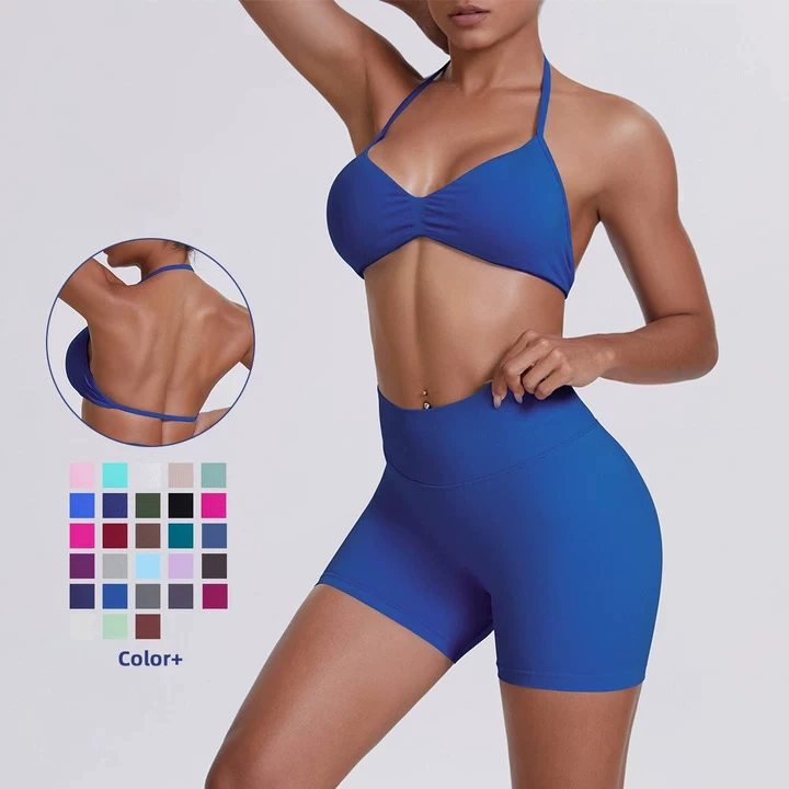 New Arrival Wholesale 2 Pieces Yoga Set Lightweight High Elastic Sports Bra Plus Size Workout Shorts for Women