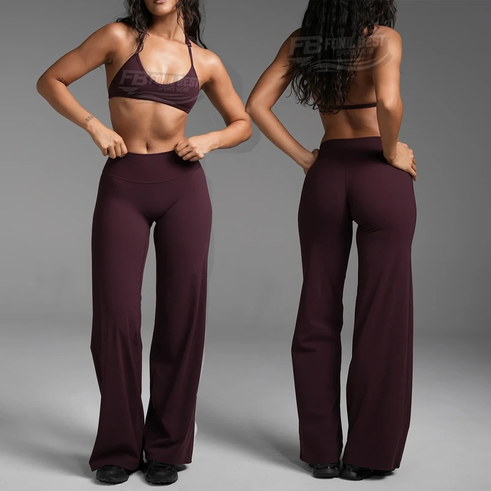 2026 Yoga Fitness Workout Gym Active Solid Custom Logo Breathable High Waist 2-Piece Sports Bra Flare Leggings Set for Women OEM