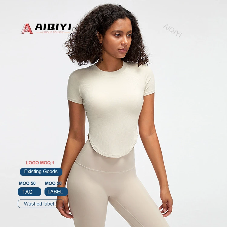Da19-21 Lightweight Plus Size Ribbed Sports Short Sleeve Blouse Chest Pad Fitness Wear Women's Running T-shirt Breathable Beauty