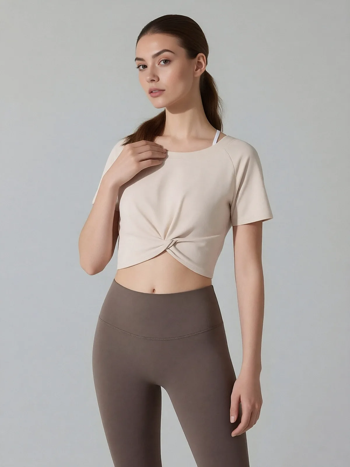 Women's Sport Top Yoga Build-in Bra Top Solid Breathable Quick Dry Open Back Short with Short Sleeve Top for Women