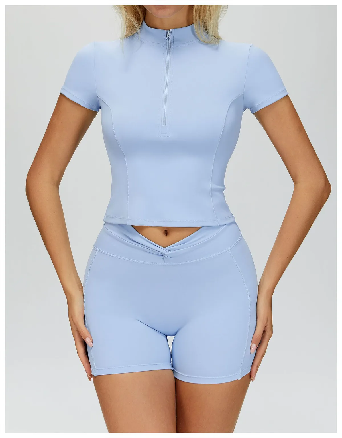 Women's Naked Feeling Half Zip Mock Neck Yoga Top Slim Fit Short Sleeve Quick Dry Running Workout Fitness T-shirt