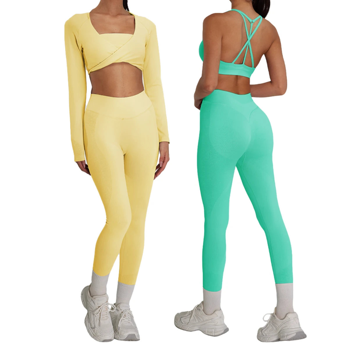Women's Front Twist Print Washed 5-Piece Gym Bra Sport Set Workout Shorts Leggings Breathable Fitness Activewear for Women