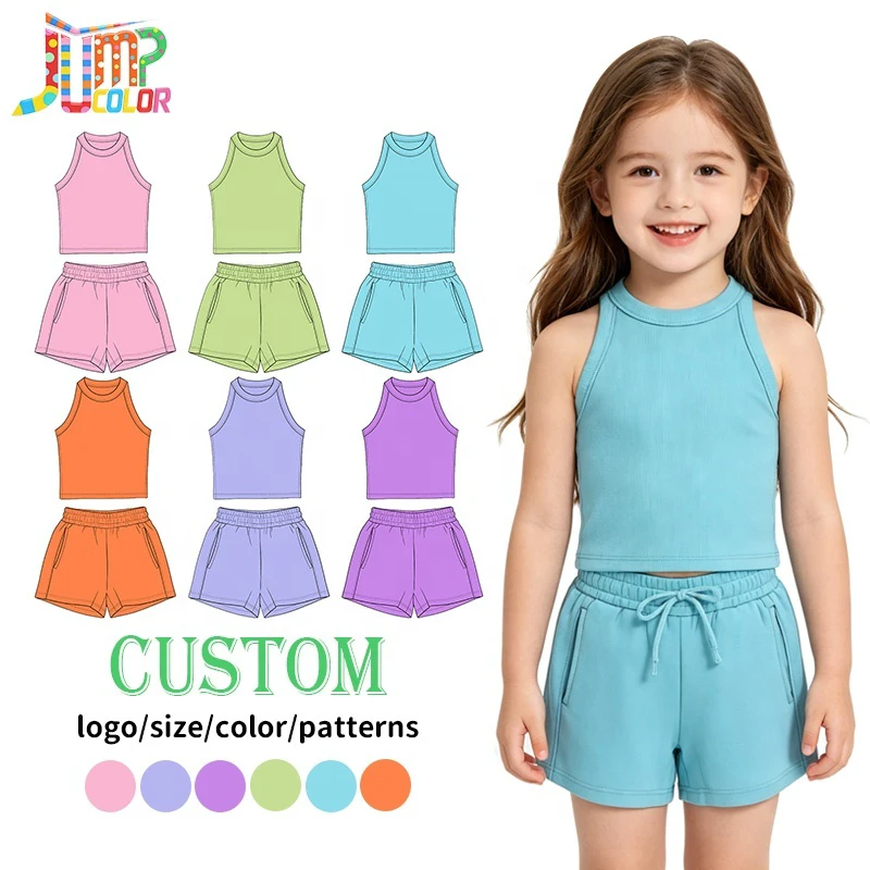 Tiaose Girls High Neck Racerback Tank And Short Set Summer Outfit Kids Casual Daily Play And Outdoor Wear Girls' Yoga Set