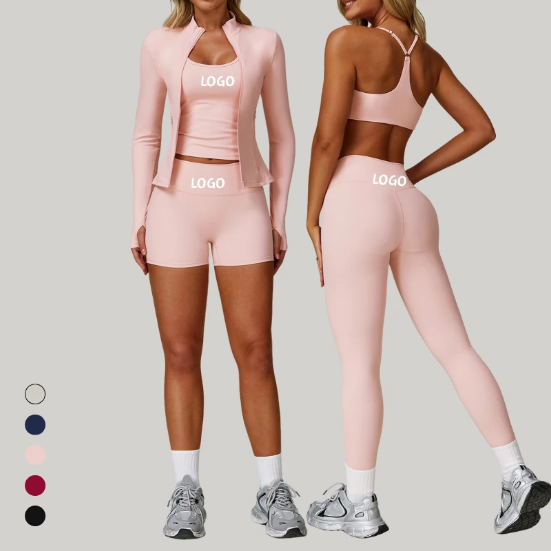 Hot Sale Women's Three-Piece Solid Eco-Friendly Long Sleeve High Waist Quick-Drying Breathable Yoga Outdoor Front