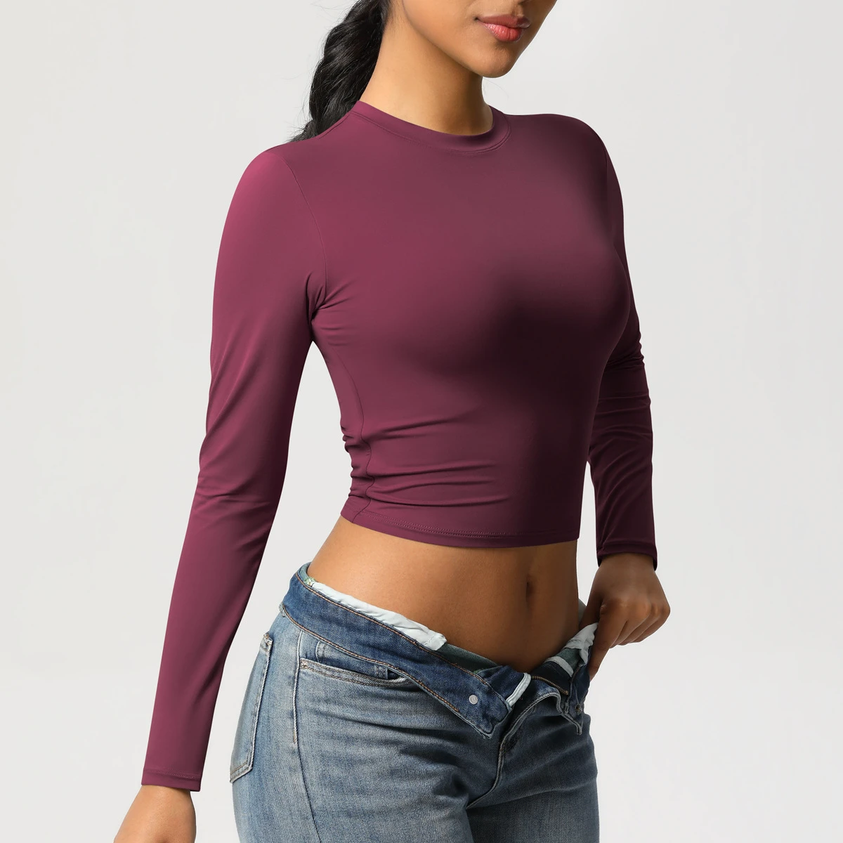Quick-Dry Stretch Sport T-Shirt Fitted Yoga Pilates Top Running Workout Long Sleeve Comfortable
