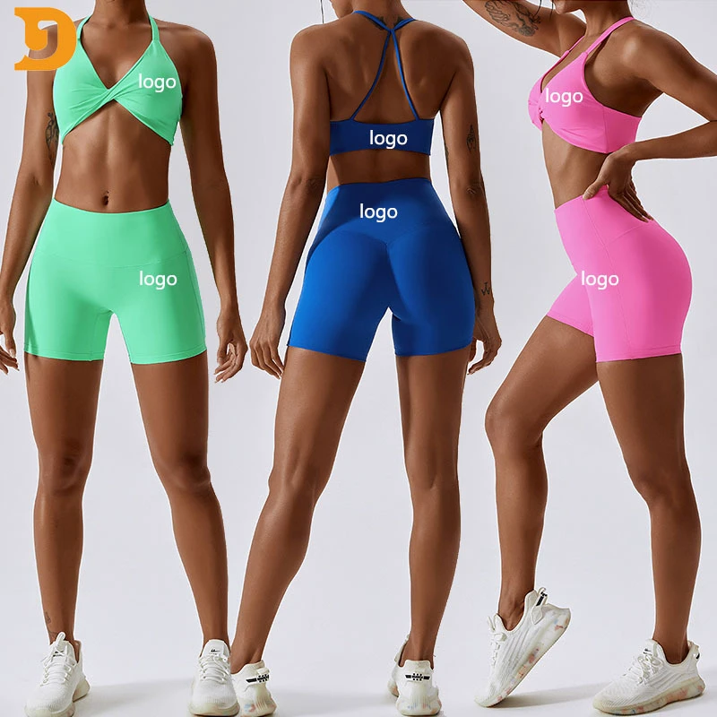 Wholesale Ladies High Waist Running Sport Gym Wear Women 2 Piece Activewear Fitness Yoga Wear Suits Shorts Bra Sets