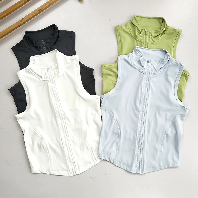 Women's Zipper Sports Vest- Slim Fit Quick-Drying Sleeveless Top for Gym Running Yoga