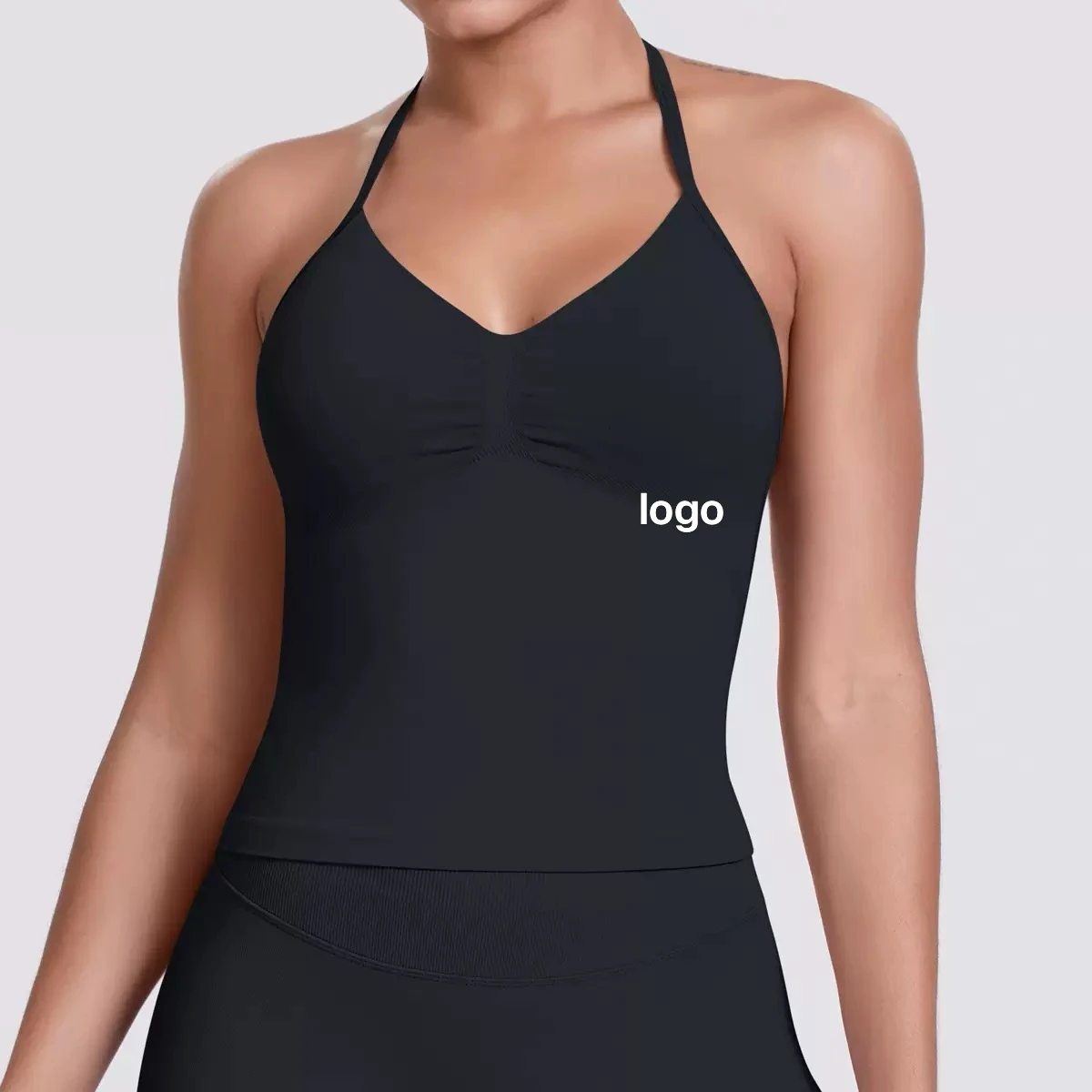 Seamless Knitted Solid Color Sexy Back Running Fitness Yoga Top for Women