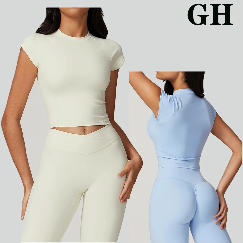 GH Breathable Plus Size Hot Sell Short Sleeve Friendly Nylon Workout Quick Dry Skinny Fit Short Sleeve Yoga Sports Top T-shirt