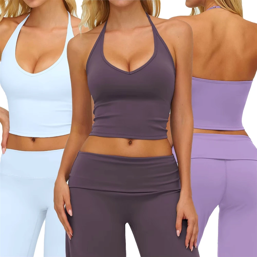 Women Yoga Vest V-Neck High Support Breathable Sports Bra Top Spandex/Nylon Material Fashionable Active Wear for Outdoor Running
