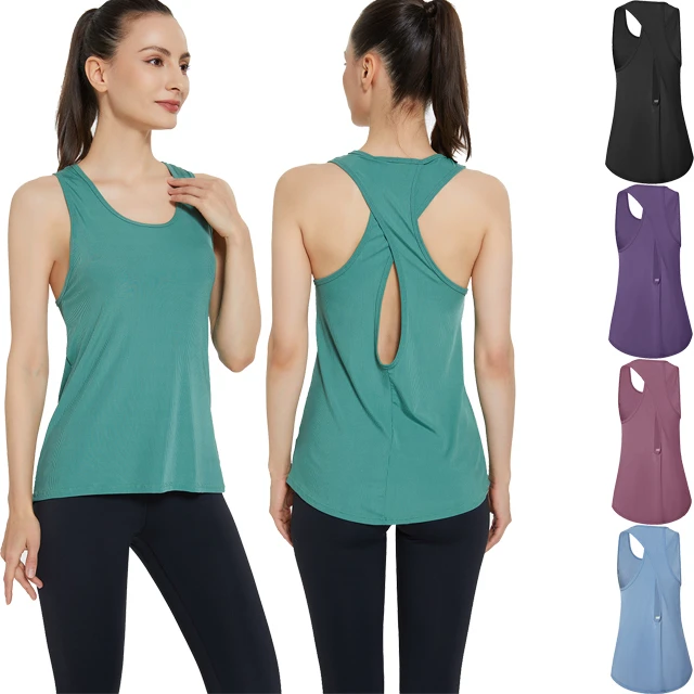 Fitness Sportswear Summer Running Vest Sleeveless Loose Racer Back Yoga Tank Top for Women