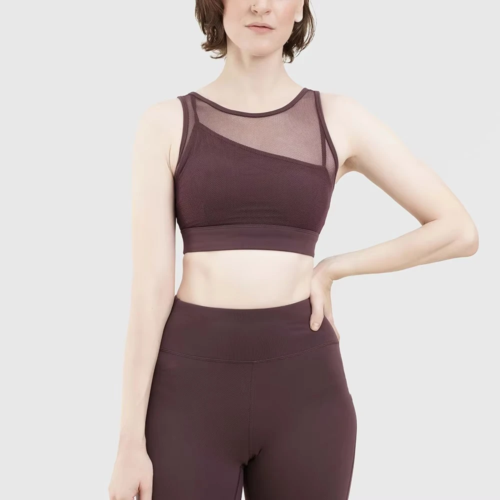 Women Solid Color Custom LogoSeamless Yoga Bra Polyester Spandex and Mesh Fabric Medium Support Sports Bra Gym