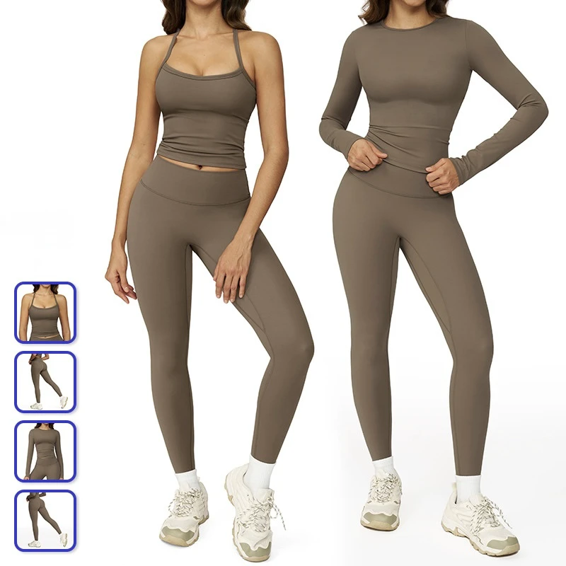 High Quality Yoga 2-Piece Set Halter Top Leggings Women Outdoor Active Fitness Wear Workout Four-Way Stretch High Waist Custom