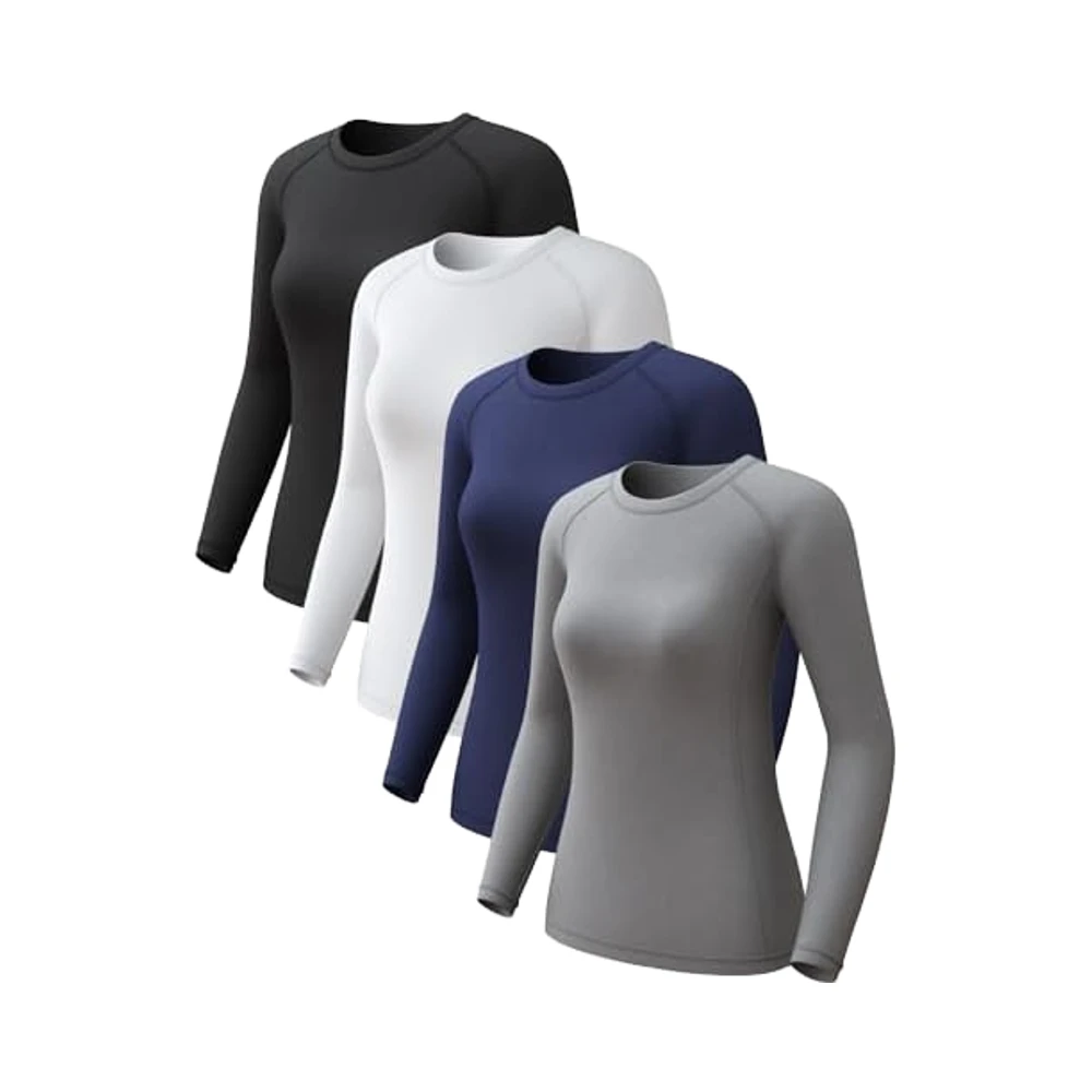 Women's Long Sleeve Compression Tops Cool Dry Athletic Workout Undershirts with Sun Protection for Yoga Gym 2-4 Pack for Summer