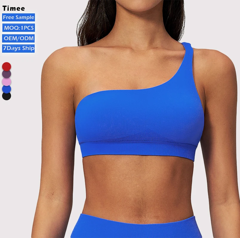 Seamless Lightweight One Shoulder Cropped Sports Top Quick Dry Breathable Yoga Bra for Women Fitness Training Workout