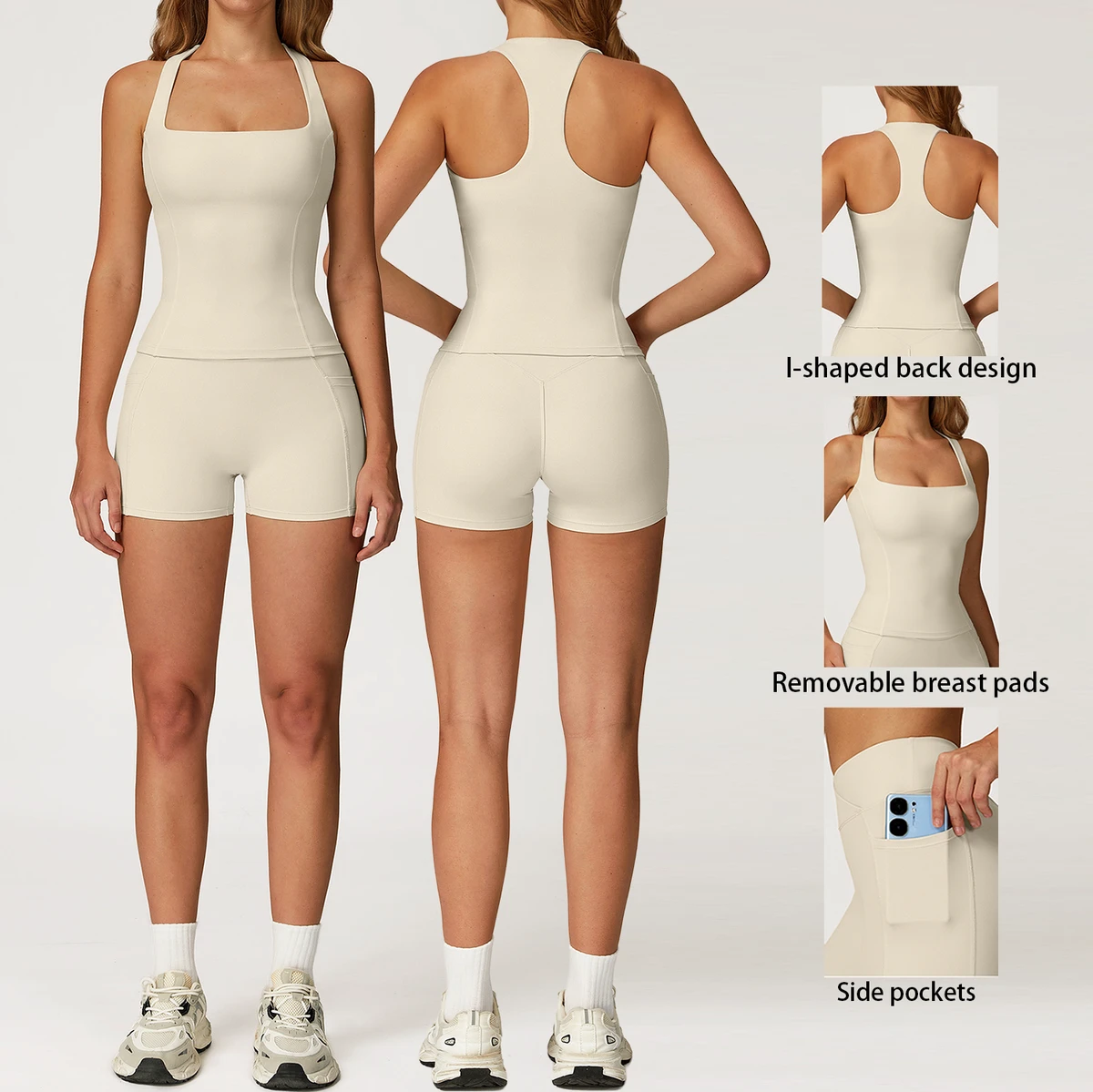 Stylish Comfort Yoga Set: Fitted Tank Top with High-Waisted Shorts Women's Fitness Wear: Quick-Dry Breathable Running Sports Set