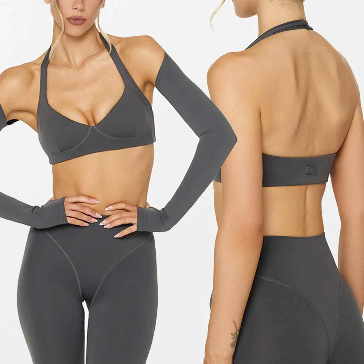 Custom Logo Yoga Bra Medium Support Back Open Strap Sport Bra Stretchy Halter V Neck Yoga Bra