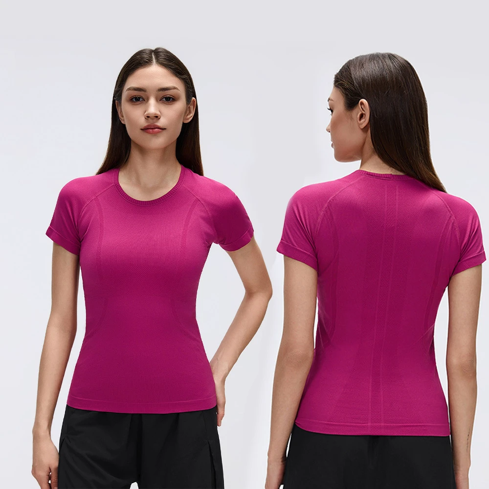 Roregal New Arrival Fashion Seamless 4-way Stretch Quick-drying Breathable Running Fitness Yoga T-shirt for Women
