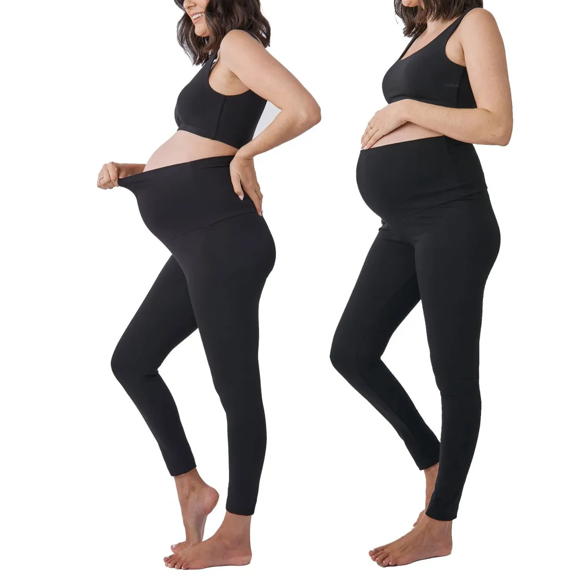 Custom Wholesale High Waist Maternity Yoga Set 2-Piece Washed Solid Seamless Moisture Wicking Pregnancy Gym Fitness Activewear