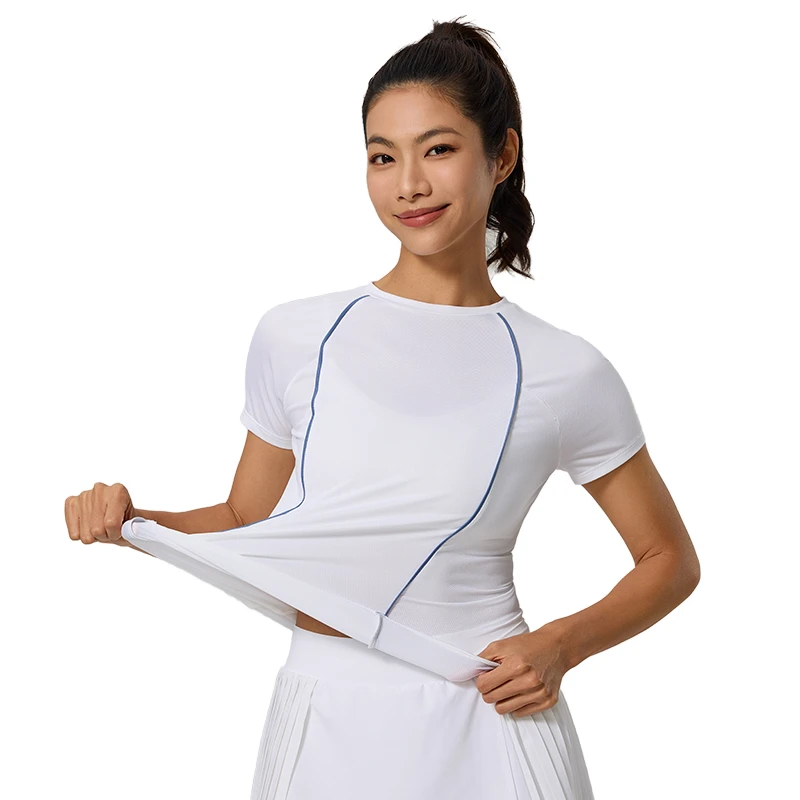Breathable Scoop Neck Outdoor Running Sport T-shirt with Mesh Fabric Tennis Dress Yoga Short-sleeved Wholesale Women's Sportwear