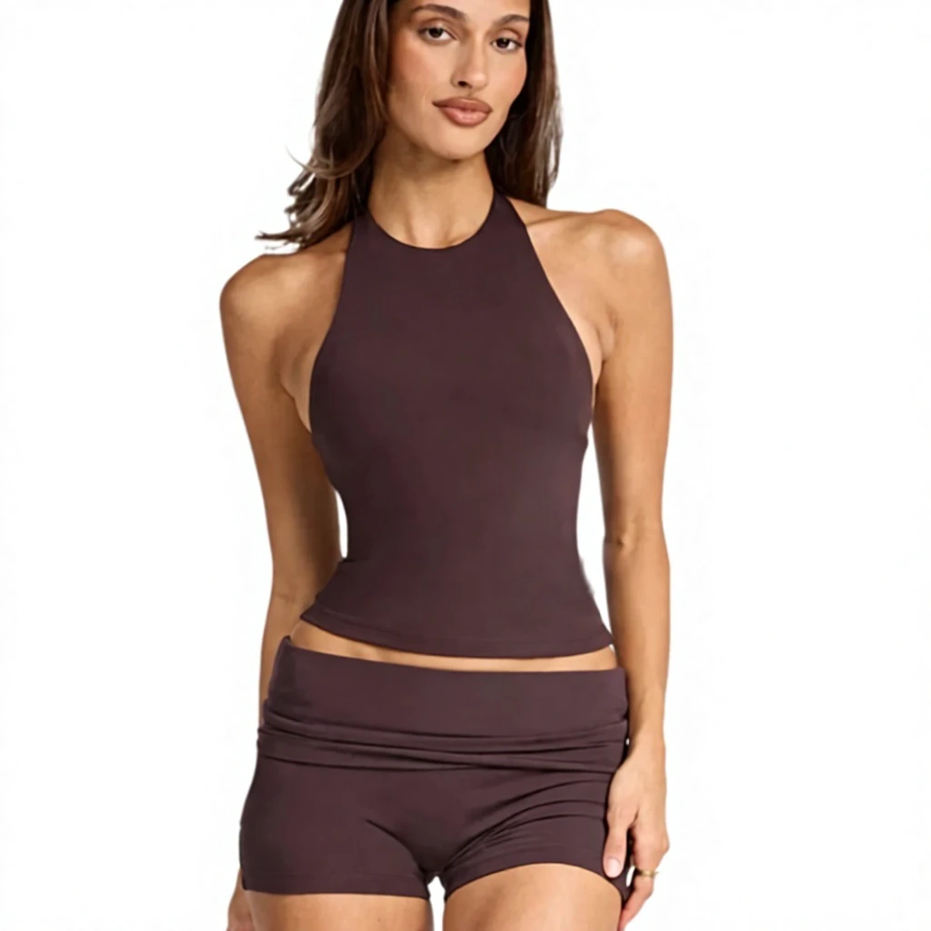 Cross-border Women's Yoga Tank Top Shorts Built-in Chest Pads Halter-Neck Beautiful Back Fitness High-Waisted Quick-Drying