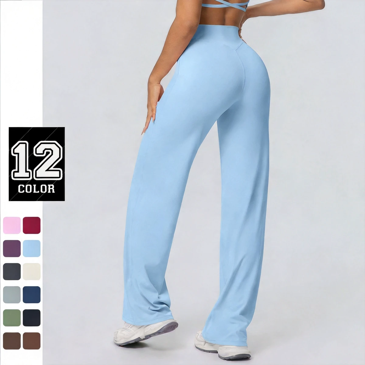Custom High Waist Skin Friendly Nylon Spandex Women Straight Leg Yoga Pants Loose Slimming Workout Leggings for Gym Yoga Running