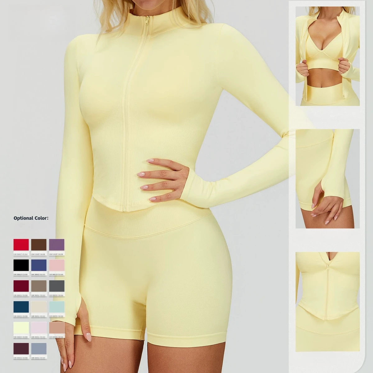 DWT7725 Stand-up Collar Zipper Long-sleeved Yoga Jacket Women's Tight Quick-drying Yoga Wear Outdoor Fitness Sports Top
