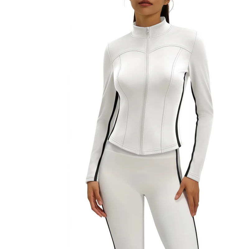 Women's Spring Autumn Yoga Top Slim Fit Stand Collar Breathable Spandex/Polyester Long Sleeve Running Fitness Jacket