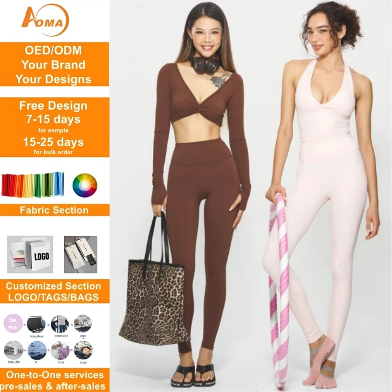 Aoyema Women Fitness Wear Yoga Set Solid Cross Covering High Elastic Sports Vest Long Sleeve Leggings Para Mujer 3-Piece