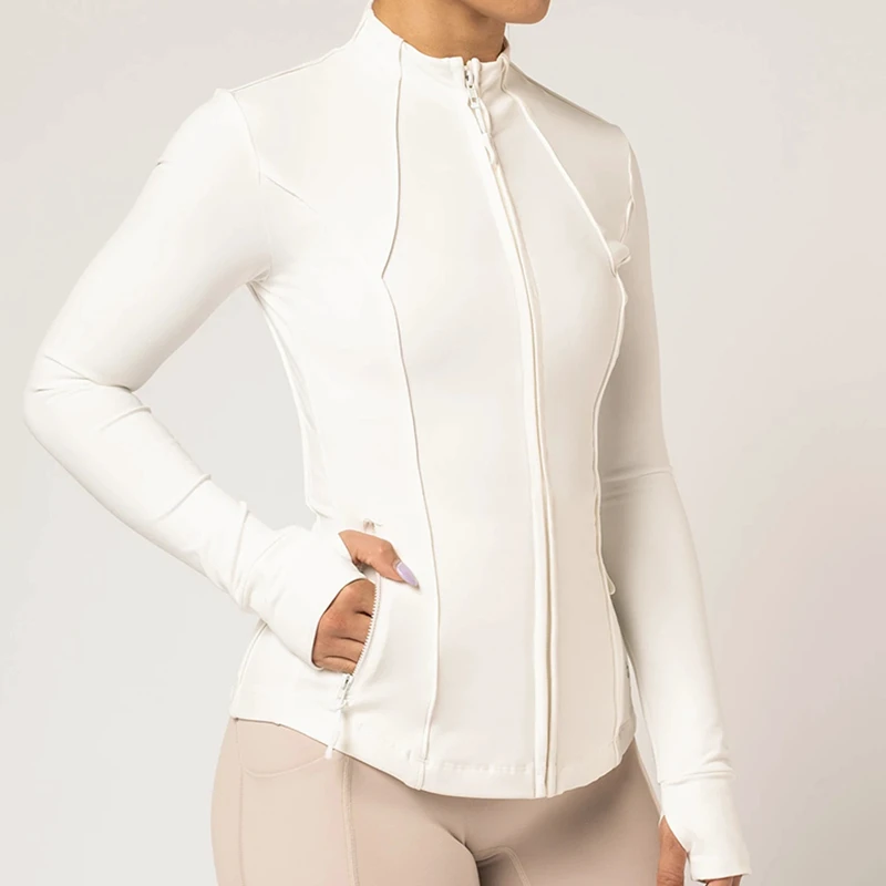 Custom 4-Way Stretch Women Plain Slim Fit Tight Long Sleeve Gym Tops Fitness Sports Jacket Yoga Zipper Mock Neck Workout Jacket