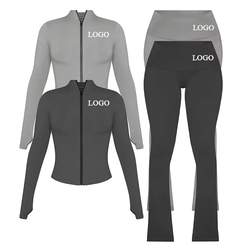 Custom Women 2 Piece Activewear Set Gym Zipper Jacket Sports Fitness Long Sleeve Tops Yoga Leggings Women's Fitness Workout Sets