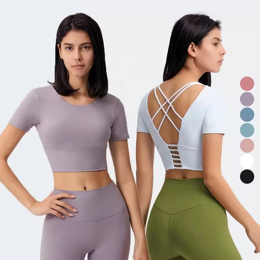 Women's 7 Colors Cross Back Sports Yoga Shirt Solid Color Running Quick Dry Fitness Vest Spandex/Nylon Four-Way Stretch