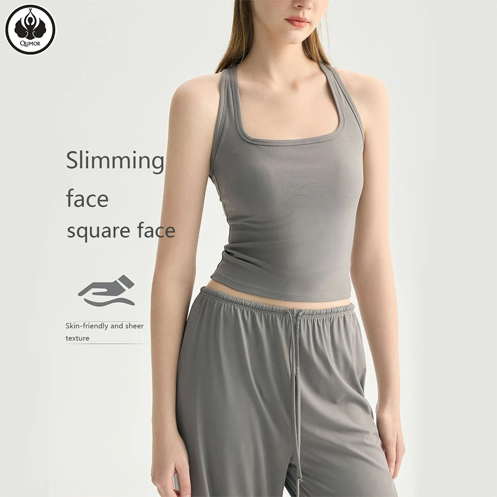 QUMOR Women's Plus Size Lightweight Breathable Eco-Friendly Gym Running Seamless Soft Four-Way Stretch Workout Tank Top Simple