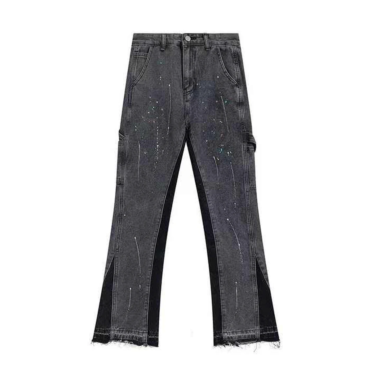2025 New Arrival Unisex High Street Splash Ink Flared Jeans Loose Fit Mid Waist Eco-Friendly Fleece Fabric