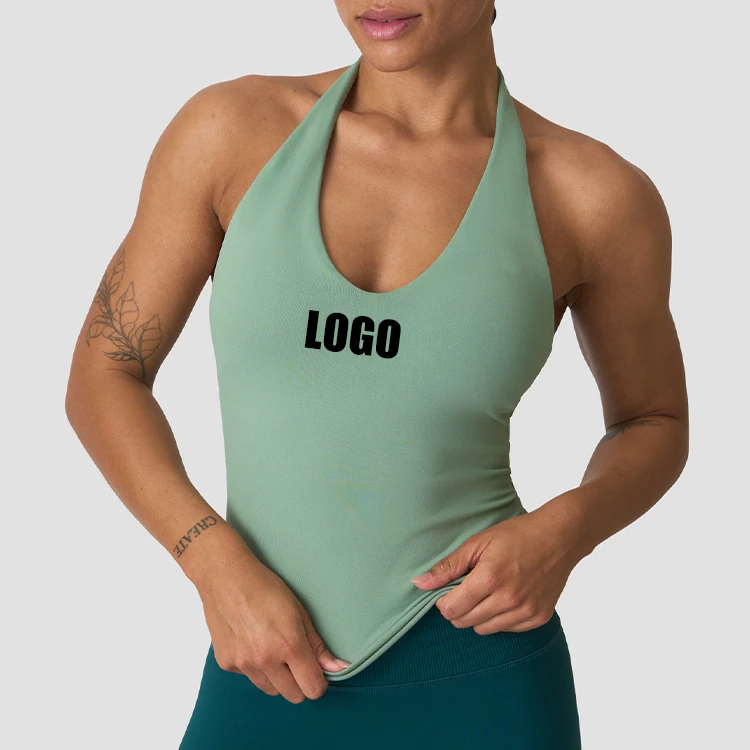 OEM Custom Open Back Slim Fit Square V-Neck Yoga Tank Top With Removable Cups for Women