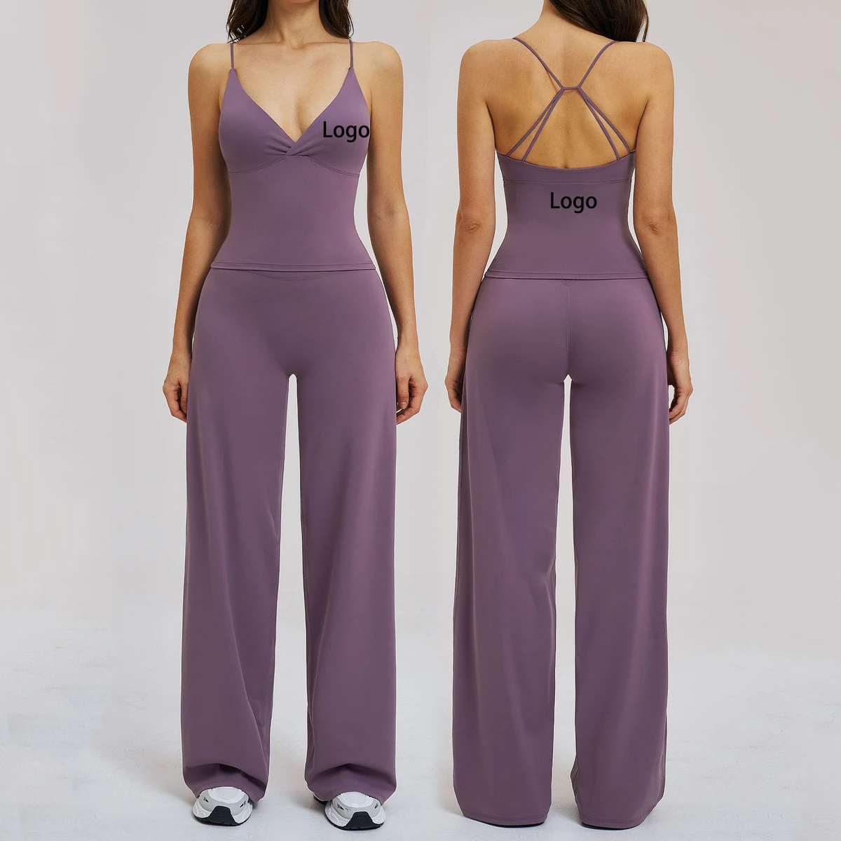 Customized Solid-Color Breathable Yoga Set High-Waisted Wide-Leg Pants Casual Backless Top Fitness Women Quick-Dry Sports Set