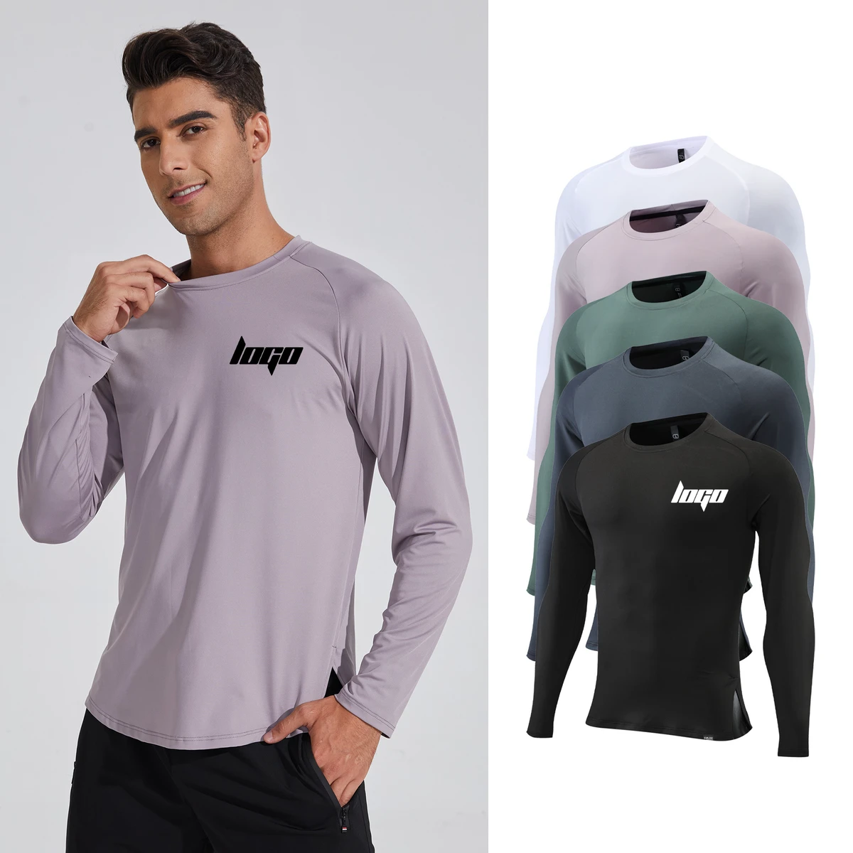 Oem Sports Gym Activewear Lightweight Round Neck Long Sleeves Topscustom Blank Breathable High Elastic Running T Shirt for Men
