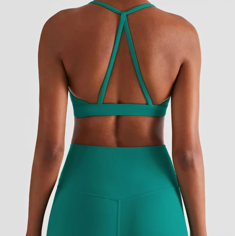 Women's Triangle Sports Bra Gathered Yoga Underwear U-NECK Tops Lightweight Breathable Spandex/Nylon Medium Support Nude Feeling