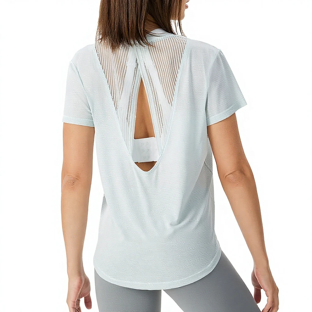 EVELYN OEM ODM Sports T-shirt Blouse Women's Running Yoga Suit Set Loose Mesh Spandex/Nylon Solid Cool Breathable Quick-drying